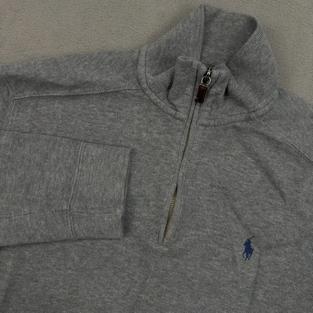 Vintage Polo Ralph Lauren Sweater Men M Gray 1/4 Zip Mock Neck Pullover Outdoors